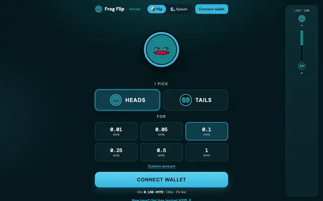 Screenshot of Frog Flip · Elysium Testnet