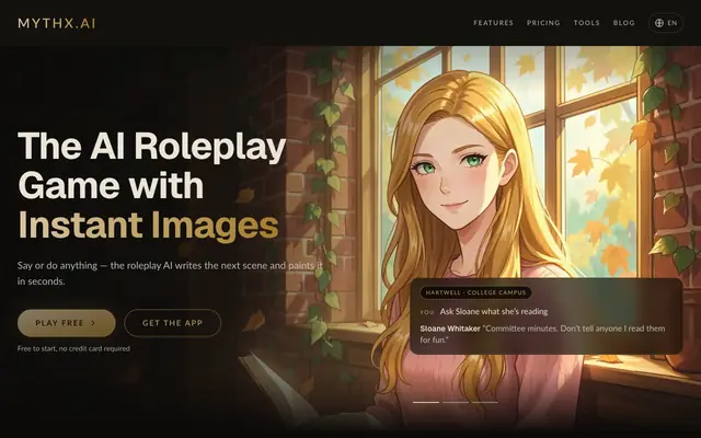 Screenshot of AI Roleplay Game with Instant Images | Mythx.AI