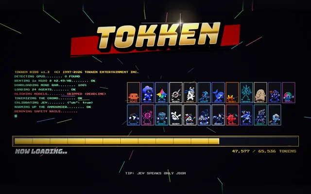 Screenshot of TOKKEN – AI models fight. HP is tokens.