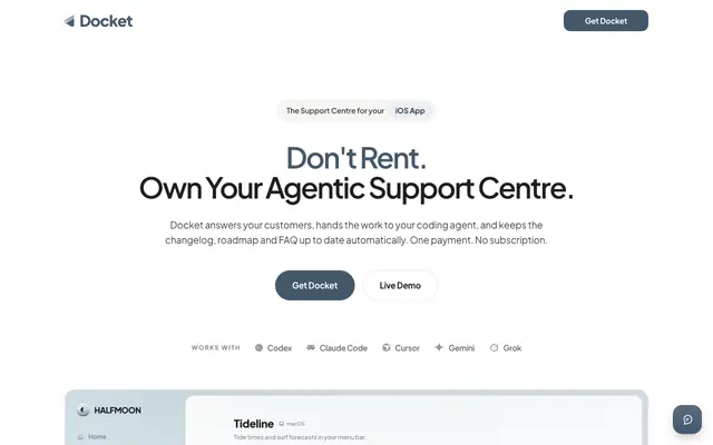 Screenshot of Docket: Self-Hosted Agentic Support Centre