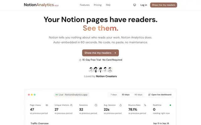 Screenshot of Notion Analytics | Understand How Your Notion Pages Perform