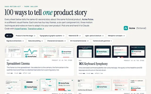 Screenshot of 100 Motion Themes — saas-motion-kit