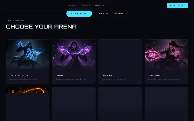 Screenshot of Riotcade \u2014 pick a fight, pick a game