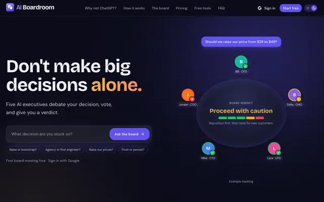 Screenshot of AI Boardroom: don't make big decisions alone