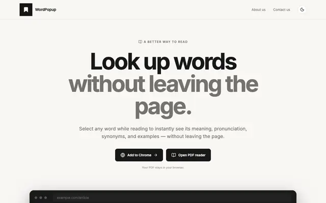 Screenshot of WordPopup — Understand What You Read