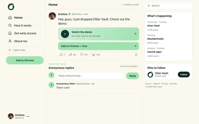 Screenshot of Otter Vault — your passwords and API keys, kept close