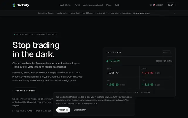 Screenshot of AI Chart Analysis for Forex, Gold & Crypto | Tickrify