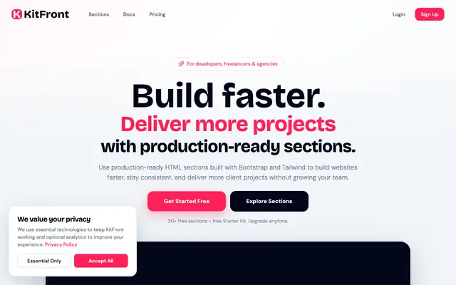Screenshot of KitFront - Bootstrap & Tailwind UI Sections