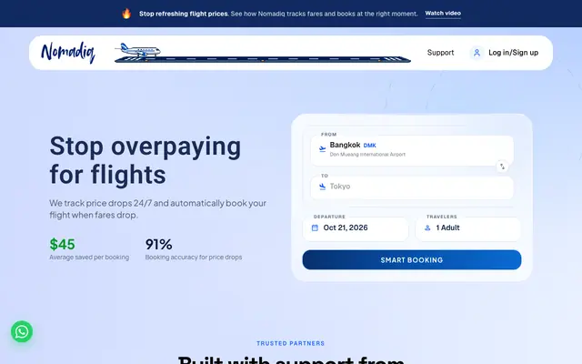 Screenshot of Nomadiq - AI Flight Booking That Auto-Books When Fares Drop