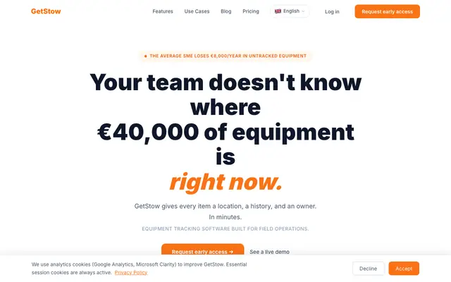 Screenshot of GetStow — Inventory Management for Field Teams