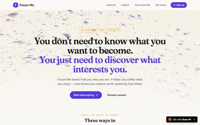 Screenshot of Future Me — Discover careers, don't predict them