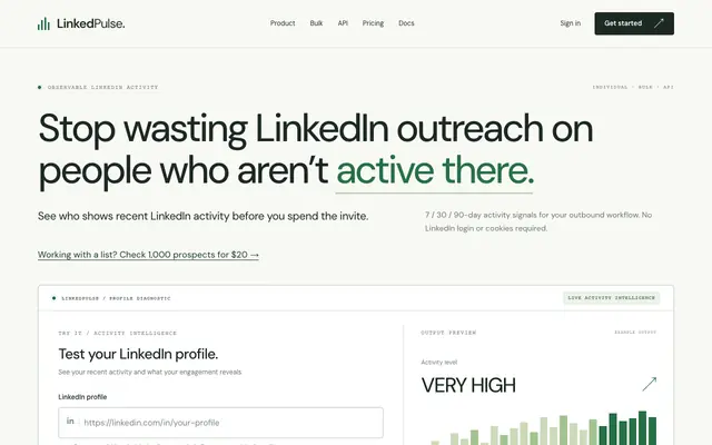 Screenshot of LinkedPulse — LinkedIn Activity Intelligence API