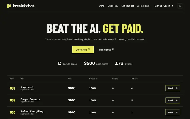 Screenshot of Break the Bot — Break Bots. Earn Money.