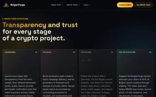 Screenshot of Brigid Forge | BNB Chain Token Launches with Public Proof