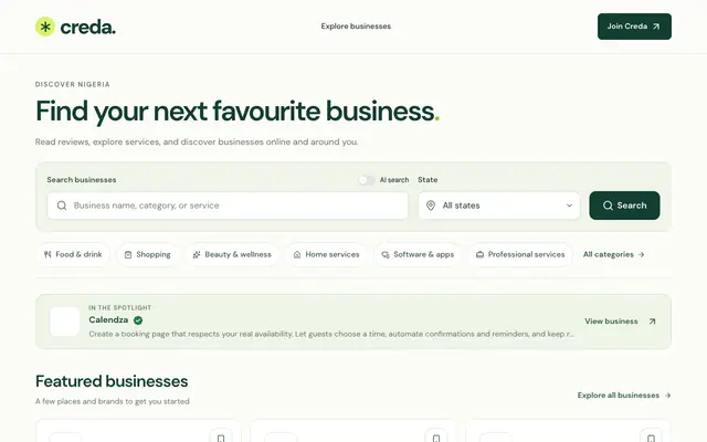 Screenshot of Creda — Discover Nigerian Businesses & Customer Reviews