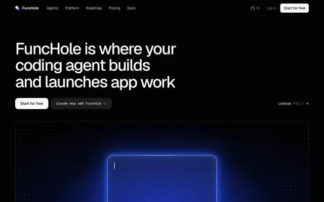 Screenshot of FuncHole — The platform built for AI coding agents