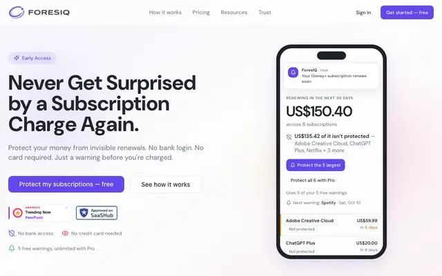 Screenshot of ForesIQ - Know Before You're Charged