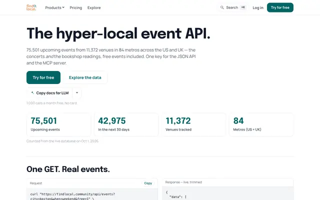 Screenshot of Find Local — The Hyper-Local Event API