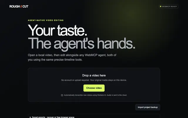 Screenshot of ROUGH//CUT — Agent-native video editor