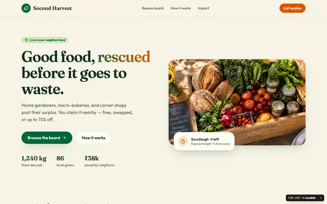 Screenshot of Second Harvest — Rescue surplus food near you