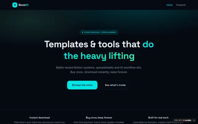 Screenshot of NovaKit — Premium Templates & Tools