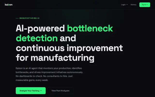Screenshot of Kaizon — AI Continuous Improvement for Manufacturers | Bottleneck Detection