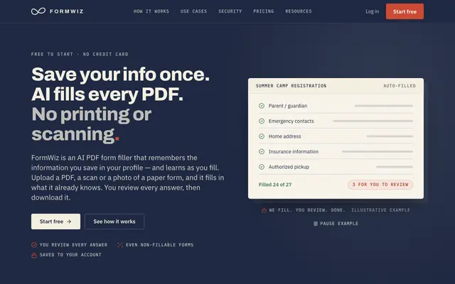 Screenshot of FormWiz — Stop filling out forms by hand.