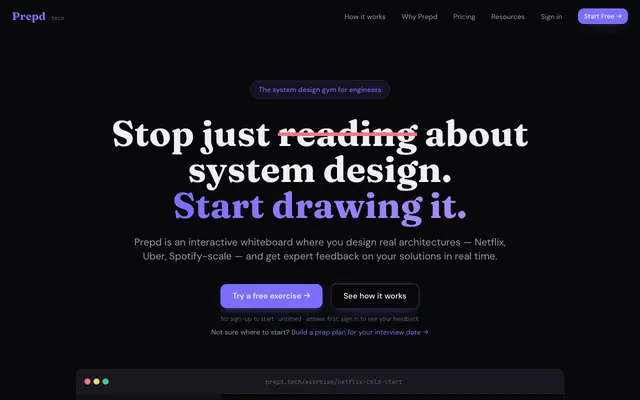 Screenshot of Prepd — Your Gym for Software Engineering Interviews