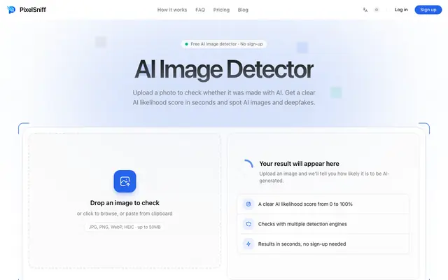 Screenshot of PixelSniff - AI Image Detector