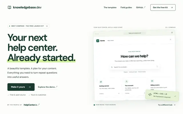 Screenshot of Free Knowledge Base Template & Launch Kit | Knowledgebase.dev