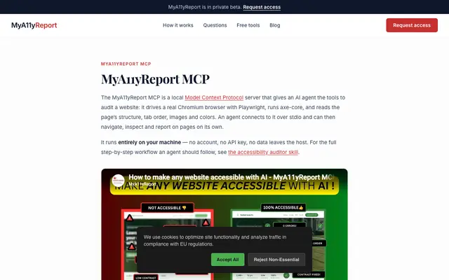 Screenshot of MyA11yReport MCP — accessibility audits for your coding agent