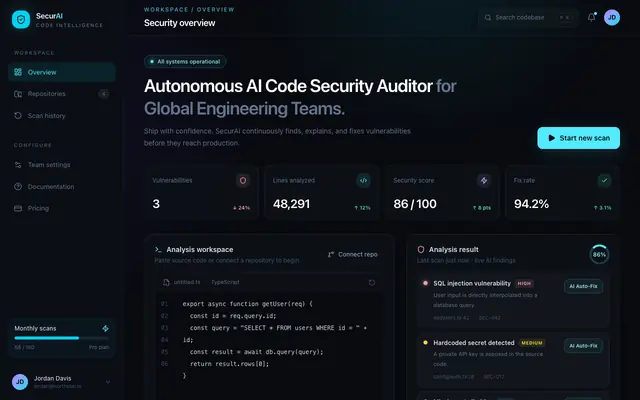 Screenshot of SecurAI — Autonomous Code Security