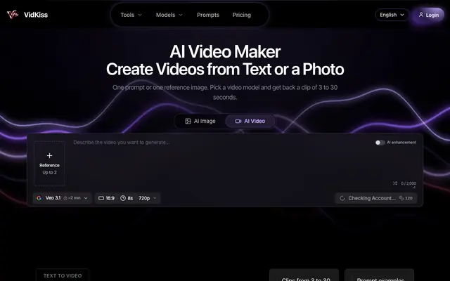 Screenshot of VidKiss | AI Video Maker — Create Videos from Text or a Photo