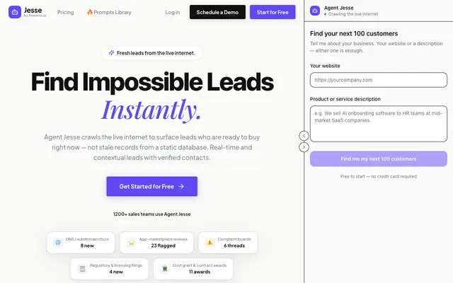 Screenshot of Agent Jesse — The search engine for live leads
