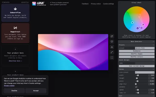 Screenshot of Wave — Free gradient wave background generator