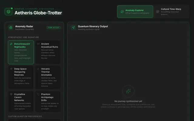 Screenshot of Aetheris Globe-Trotter | Quantum Itinerary Synthesizer