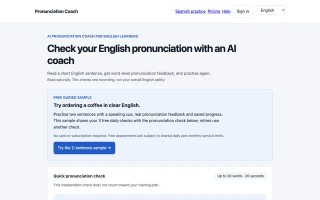 Screenshot of aipronunciationcoach.com