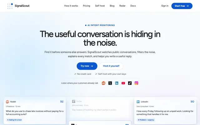 Screenshot of SignalScout — Find the useful conversation in the noise