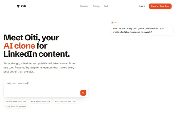 Screenshot of Oiti — AI Clone for LinkedIn Content, Built for the New Algo