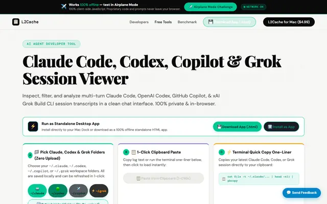 Screenshot of Claude Code & Codex Session Log Viewer | L2Cache