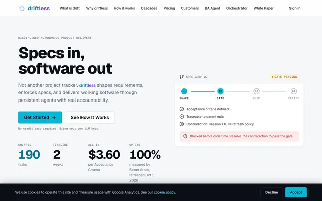 Screenshot of driftless — Disciplined Autonomous Product Delivery
