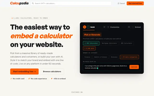 Screenshot of Calcupedia | Embed 2,400+ Free Calculators On Any Site
