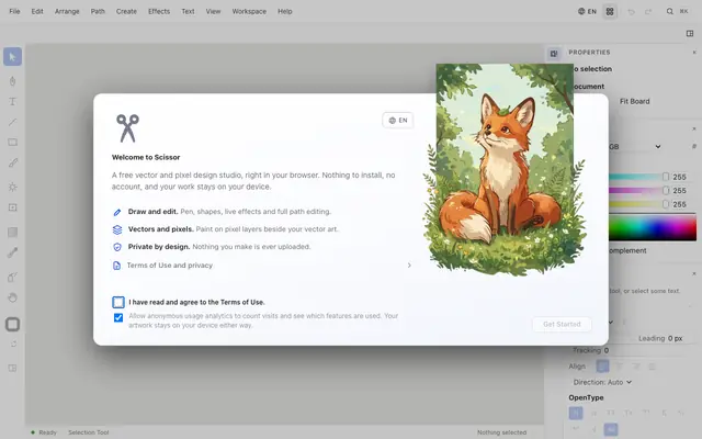 Screenshot of Scissor - vector design in your browser