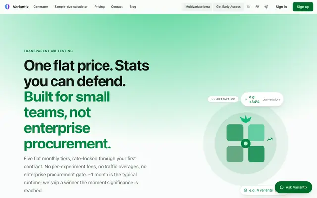 Screenshot of Transparent A/B testing for small teams — Variantix