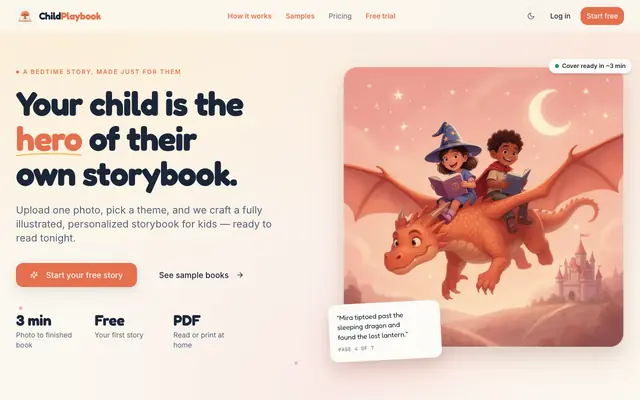 Screenshot of ChildPlaybook · Personalized AI storybooks where your child is the hero