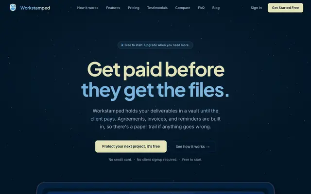 Screenshot of Workstamped: Your work. Officially stamped.