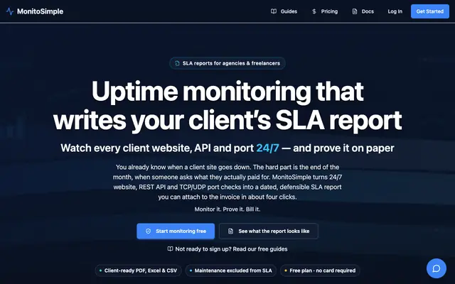 Screenshot of Uptime Monitoring & Client SLA Reports | MonitoSimple