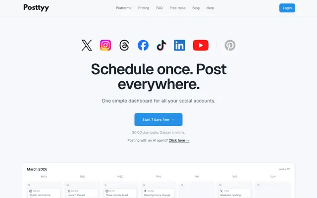 Screenshot of Posttyy — the simpler way to schedule