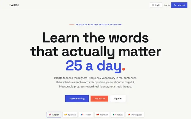 Screenshot of Parlato — Learn a language, 25 words a day