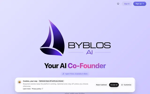 Screenshot of Byblos AI — Your AI Co-Founder